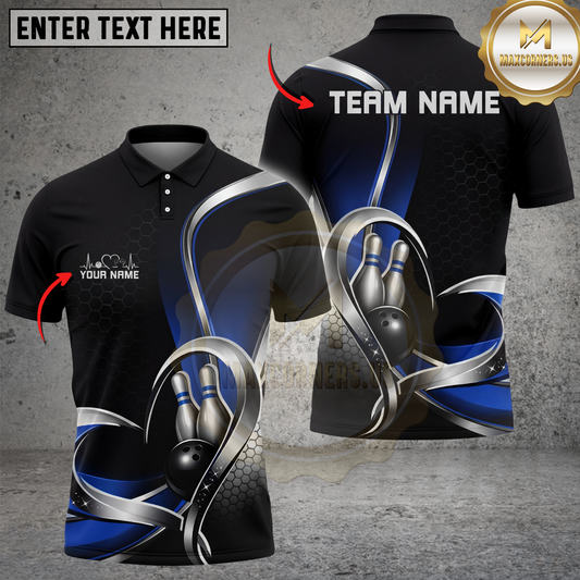 Maxcorners Bowling Shirt Modern Abstract Curve Pins Minimalist Style Multicolor Options Personalized Name, Team Name 3D Shirt (4 Colors)