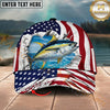 Maxcorners Fishing Patriotic Ripped Ocean Personalized Name 3D Cap (12 Fish Species)