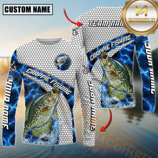 Maxcorners Crappie Fishing Honeycomb Electric Water Splash Personalized Name, Team Name Long Sleeve Shirt