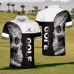 Maxcorners Dark Skull Mens Golf Polo Shirt, Mens Golf Gift, Mens Golf Shirt
