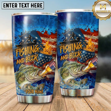 Maxcorners Fishing Tumbler Fishing and Beer Graphic Design Personalized Name Tumbler (13 Species)