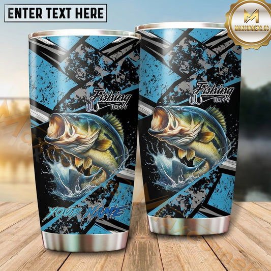 Maxcorners Fishing Tumbler Black Aqua Geometric Grunge Design Personalized Name Tumbler (13 Species)