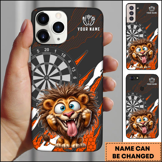 Maxcorners Funny Lion Dartboard Cartoon Crazy Face Style Multicolor Options Personalized Name 3D Phonecase