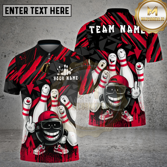 Maxcorners Bowling Funny Pin Characters Urban Graffiti Style Multicolor Options Personalized Name, Team Name 3D Shirt (4 Colors)