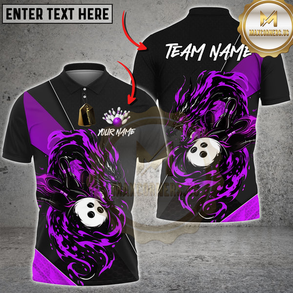 Maxcorners Bowling Jersey Flame Dragon Strike Multioptions Personalized Name, Team Name Unisex 3D Bowling Shirt (4 Colors)