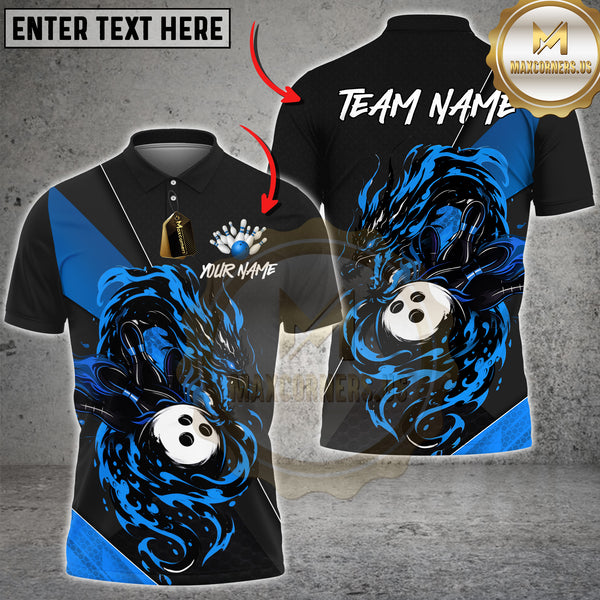 Maxcorners Bowling Jersey Flame Dragon Strike Multioptions Personalized Name, Team Name Unisex 3D Bowling Shirt (4 Colors)
