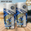 Maxcorners Fishing Tumbler Silver Blue Honeycomb Badge Design Personalized Name Tumbler (13 Species)