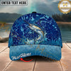 Maxcorners Fishing Blue Hook Pattern Personalized Name 3D Cap (12 Fish Species)
