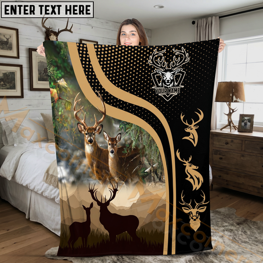 Maxcorners Couple Majestic Antler Deer Moonlight Forest Personalized 3D Blanket