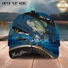 Maxcorners Fishing Heartbeat Boat Scene Multiple Options Personalized Name 3D Cap (12 Fish Species)