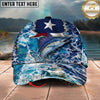 Maxcorners Fishing Texas Flag Ocean Wave Personalized Name 3D Cap (12 Fish Species)