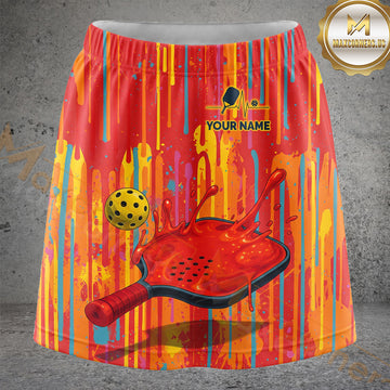 Maxcorners Pickleball Orange Drip Paint Paddle Ball Personalized 3D Skort, Skirts With Shorts