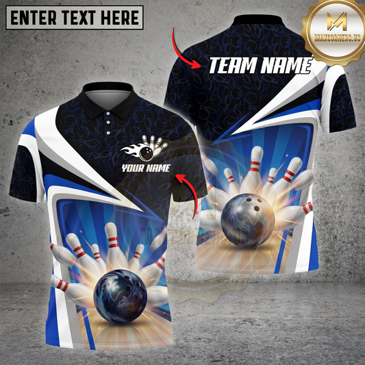 Maxcorners Bowling Shirt Strike Ball Explosion Pins Dynamic Motion Graphic Multicolor Options Personalized Name, Team Name 3D Shirt (4 Colors)