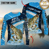 Maxcorners Fishing Dark Blue Splash Personalized Name, Team Name 3D Long Sleeve Shirt (12 Fish Species)
