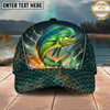 Maxcorners Fishing Green Scale Water Splash Personalized Name 3D Cap (12 Fish Species)