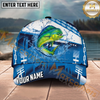 Maxcorners Fishing Blue Water Splash Personalized Name 3D Cap (12 Fish Species)