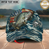 Maxcorners Fishing American Flag Blue Camouflage Personalized 3D Cap (12 Fish Species)
