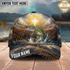 Maxcorners Fishing Faith Cross Mountain Lake Personalized Name 3D Cap (12 Fish Species)