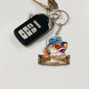 Maxcorners Fishing Keychain Cartoon Bass Fish With Green Camo Hat Sunglasses Gone Fishing Personalized Name 2D Keychain