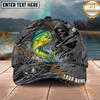 Maxcorners Fishing Reaper Cracked Steel Skull Artwork Multiple Options Personalized Name 3D Cap (12 Fish Species)
