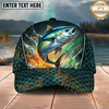 Maxcorners Fishing Green Scale Water Splash Personalized Name 3D Cap (12 Fish Species)
