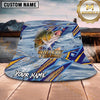 Maxcorners Fishing Blue Geometric Water Splash Personalized Name 3D Bucket Hat (12 Fish Species)
