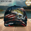 Maxcorners Fishing Patriotic American Flag Splash Personalized 3D Cap (12 Fish Species)