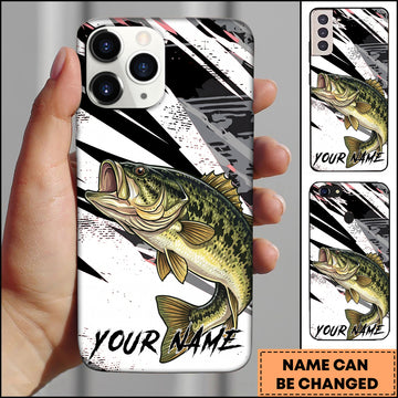 Maxcorners Fishing Bass Black White Abstract Brush Strokes Personalized Name Phone Case