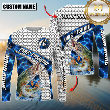 Maxcorners Pike Fishing Honeycomb Electric Water Splash Personalized Name, Team Name Long Sleeve Shirt