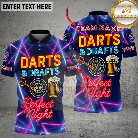 Maxcorners Darts Team Polo Shirt Neon Darts & Drafts – Perfect Night3D Multioptions Personalized Name, Team Name  3D Shirt