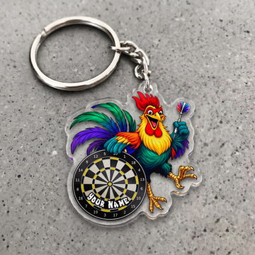 Maxcorners Rainbow Rooster Darts Personalized Name Keychain