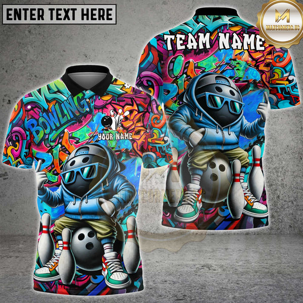 Maxcorners Bowling Shirt Cool Graffiti Ball Character Multioptions Personalized Name, Team Name Unisex 3D Shirt (4 Colors)