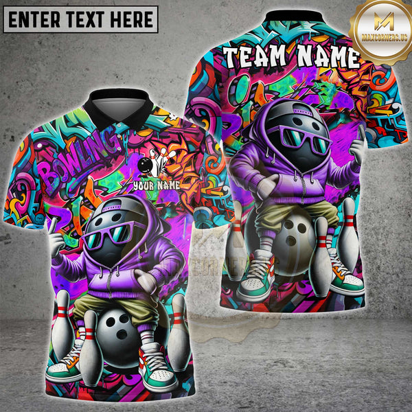 Maxcorners Bowling Shirt Cool Graffiti Ball Character Multioptions Personalized Name, Team Name Unisex 3D Shirt (4 Colors)