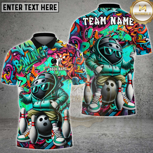 Maxcorners Bowling Shirt Cool Graffiti Ball Character Multioptions Personalized Name, Team Name Unisex 3D Shirt (4 Colors)
