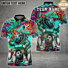 Maxcorners Bowling Shirt Cool Graffiti Ball Character Multioptions Personalized Name, Team Name Unisex 3D Shirt (4 Colors)
