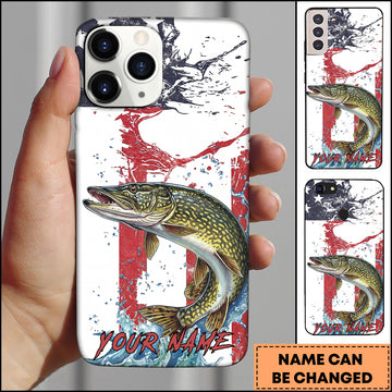 Maxcorners Pike Fishing Patriotic Paint Splash Water Effect Personalized Name Phone Case