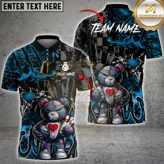 Maxcorners Gothic Teddy Bear Bowling Dark Art Multicolor Options Personalized Name, Team Name 3D Shirt (4 Colors)