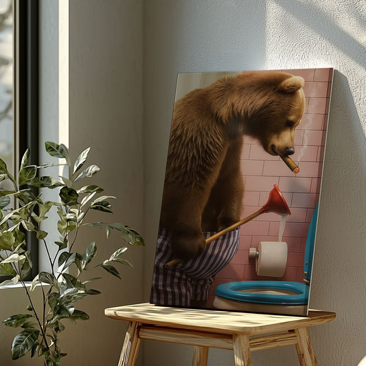 Maxcorners Cigar Bear Plunger Canvas Hilarious Bathroom Wall Art LM2611