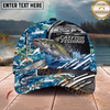Maxcorners Fishing  Blue Camouflage Fishing Boat Multi Options Personalized Name 3D Classic Cap (11 Fish Species)