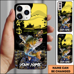 Maxcorners Walleye Fishing Black Silhouette Personalized Name 3D Phone Case