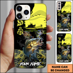 Maxcorners Bass Fishing Black Silhouette Personalized Name 3D Phone Case