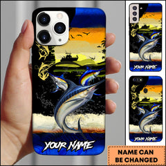 Maxcorners Marlin Fishing Black Silhouette Personalized Name 3D Phone Case