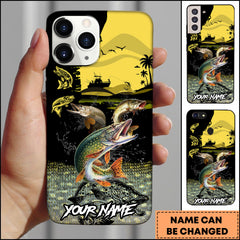 Maxcorners Pike Fishing Black Silhouette Personalized Name 3D Phone Case