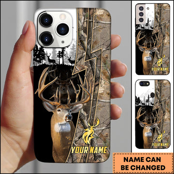 Maxcorners Hunting Phone Case Whitetail Deer Lightning Split Forest Camo Art Personalized Name Phone Case | Grass Brown