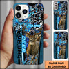 Maxcorners Hunting Phone Case Running Whitetail Deer Vertical Typography Leather Camo Design Personalized Name Phone Case | Blue