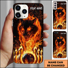 Maxcorners Bowling Phone Case Flaming Wolf And Bowling Ball Fire Strike Art Personalized Name Phone Case | Red