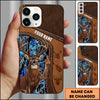 Maxcorners Hunting Phone Case Funny Whitetail Deer Middle Finger Leather Stitch Camo Art Personalized Name Phone Case | Blue
