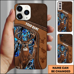 Maxcorners Hunting Phone Case Funny Whitetail Deer Middle Finger Leather Stitch Camo Art Personalized Name Phone Case | Blue