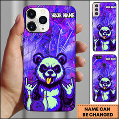 Maxcorners Bowling Phone Case Rock Panda Bowling Graffiti Blue Neon Art Personalized Name Phone Case | Purple
