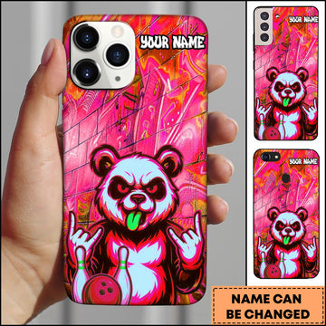Maxcorners Bowling Phone Case Rock Panda Bowling Graffiti Blue Neon Art Personalized Name Phone Case | Red